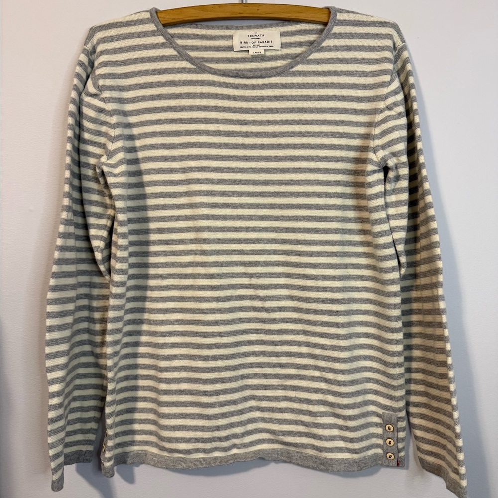 TROVATA Birds of Paradis Women's Green Striped sweater Size large  Cotton